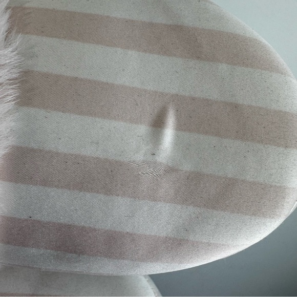 Victoria’s Secret Pink White Striped Satin Slipper Mules Faux Fur Trim Medium - Picture 6 of 6